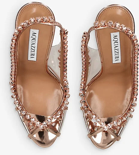 Womens Gold Temptation Crystal-Embellished Leather and PVC Sandals Eur 39 / 6 Uk Women - Image 2