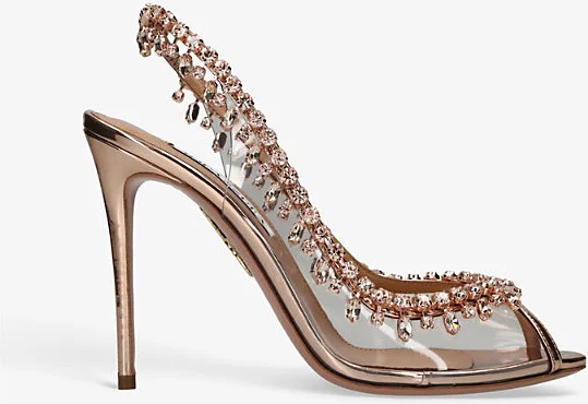 Womens Gold Temptation Crystal-Embellished Leather and PVC Sandals Eur 39 / 6 Uk Women