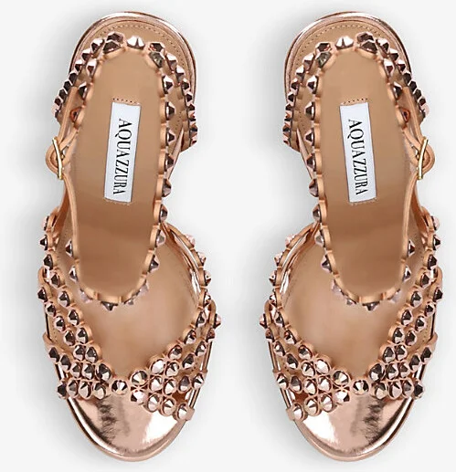 Womens Gold Tequila 105 Crystal-Embellished Leather Heeled Sandals Eur 37 / 4 Uk Women - Image 2