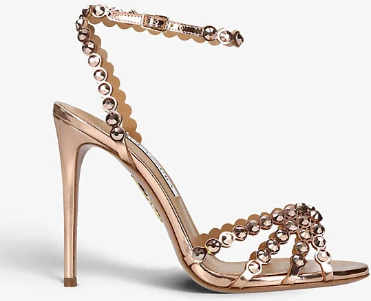 Womens Gold Tequila 105 Crystal-Embellished Leather Heeled Sandals Eur 37 / 4 Uk Women