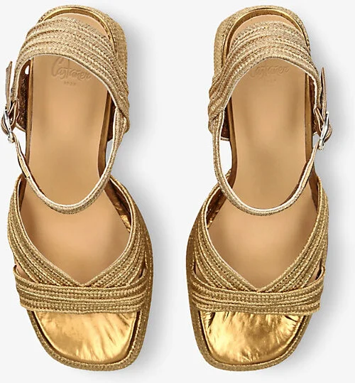 Womens Gold Valle Woven Heeled Sandals Eur 41 / 8 Uk Women - Image 2