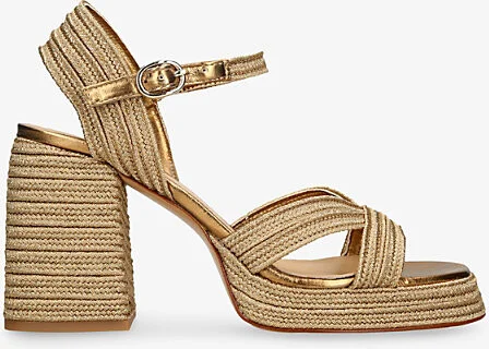 Womens Gold Valle Woven Heeled Sandals Eur 41 / 8 Uk Women