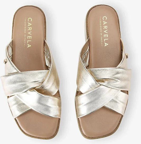 Womens Gold Vita Cross-Strap Leather Sandals Eur 37 / 4 Uk Women - Image 2