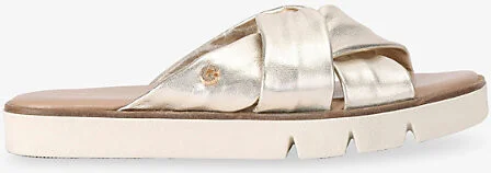 Womens Gold Vita Cross-Strap Leather Sandals Eur 37 / 4 Uk Women