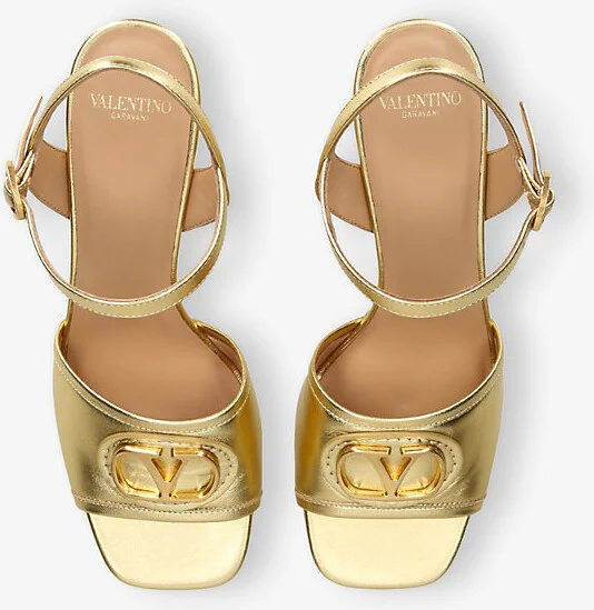 Womens Gold Vlogo Signature 75 Metallic-Leather Heeled Sandals Eur 37 / 4 Uk Women - Image 2