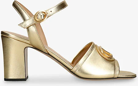 Womens Gold Vlogo Signature 75 Metallic-Leather Heeled Sandals Eur 37 / 4 Uk Women