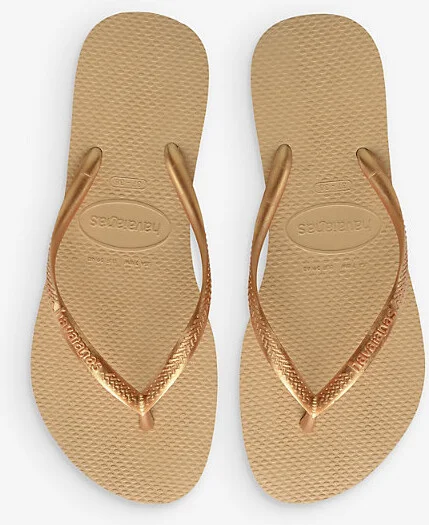 Womens Golden Slim Logo-Embossed Rubber Flip Flops 8 - Image 2