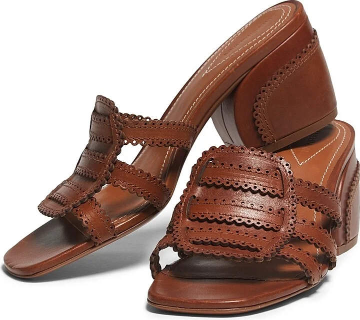 Women's Goldie 65MM Scalloped Leather Sandals - Pecan - Size 8 - Image 2
