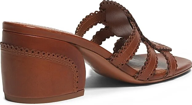 Women's Goldie 65MM Scalloped Leather Sandals - Pecan - Size 8 - Image 3