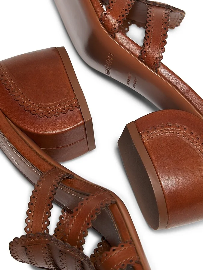 Women's Goldie 65MM Scalloped Leather Sandals - Pecan - Size 8 - Image 6