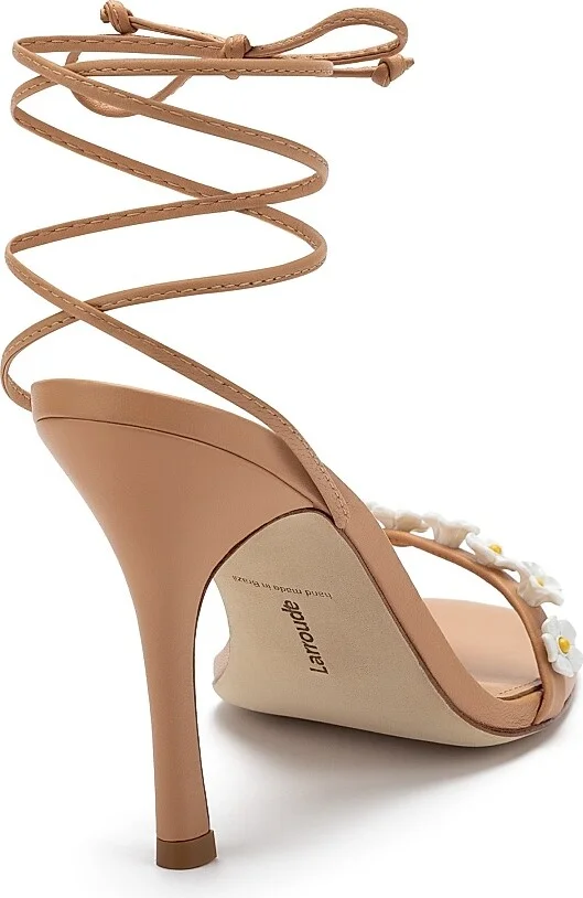 Women's Goldie 95MM Flower Appliqué Leather Lace-Up Sandals - Tan - Size 5 - Image 3
