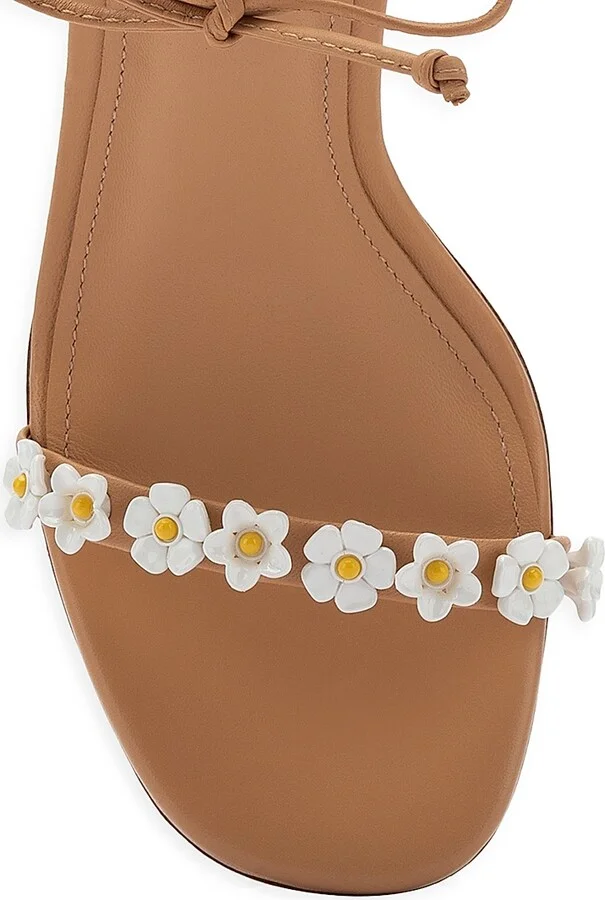 Women's Goldie 95MM Flower Appliqué Leather Lace-Up Sandals - Tan - Size 5 - Image 4