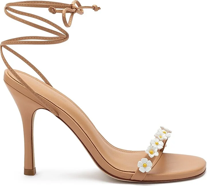 Women's Goldie 95MM Flower Appliqué Leather Lace-Up Sandals - Tan - Size 5