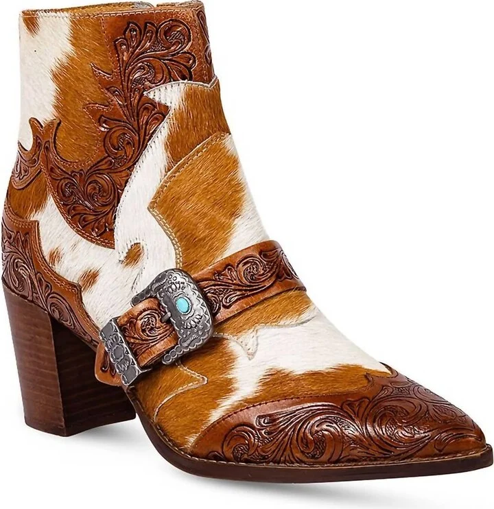 Women's Goldie Hair On Hide Tooled Boots In Brown