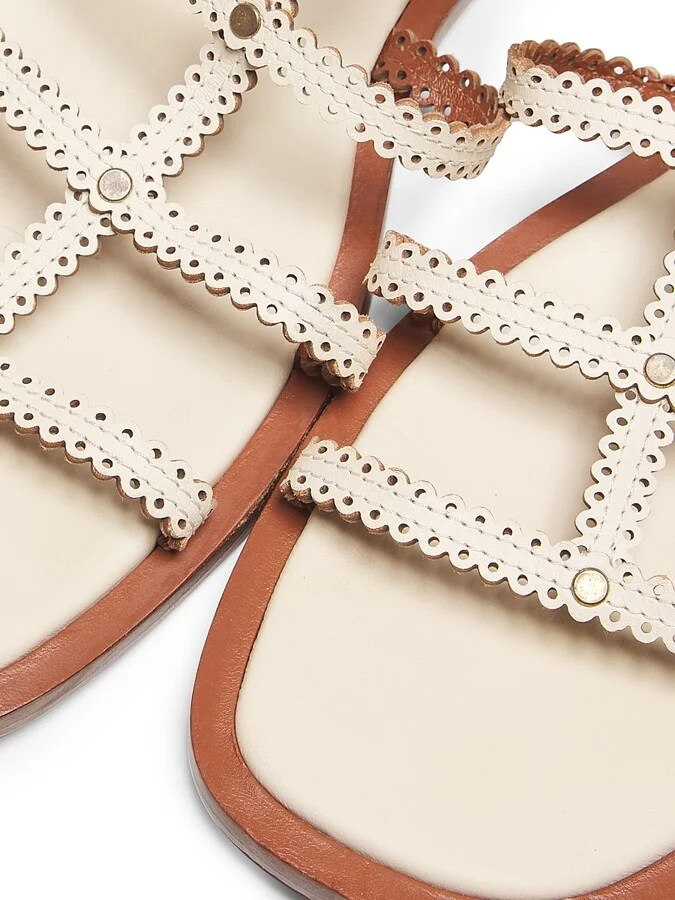 Women's Goldie Scalloped Leather Sandals - Macadamia - Size 6 - Image 6