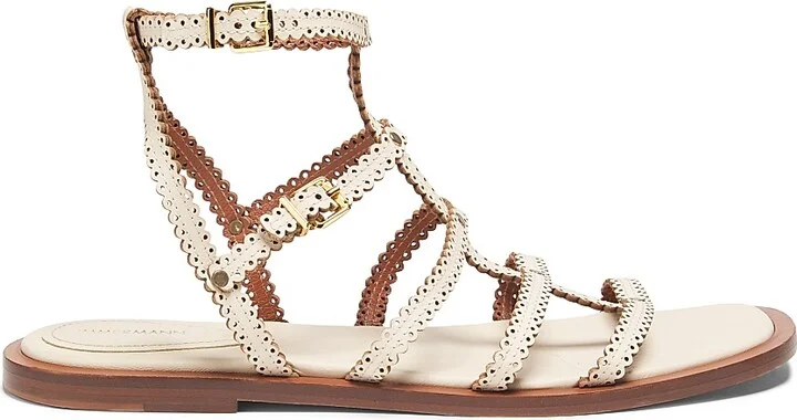 Women's Goldie Scalloped Leather Sandals - Macadamia - Size 6