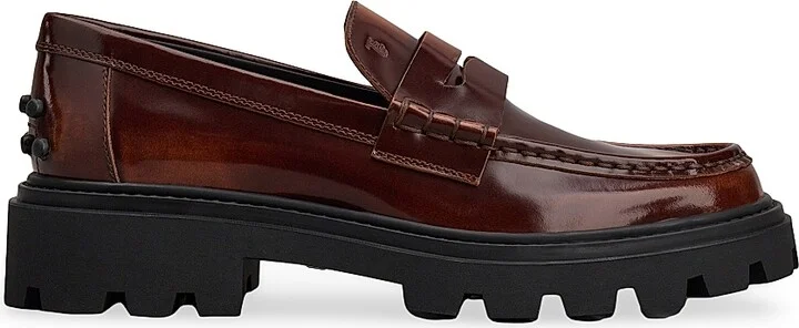 Women's Gomma Pesante Leather Lug-Sole Penny Loafers - Brown - Size 7