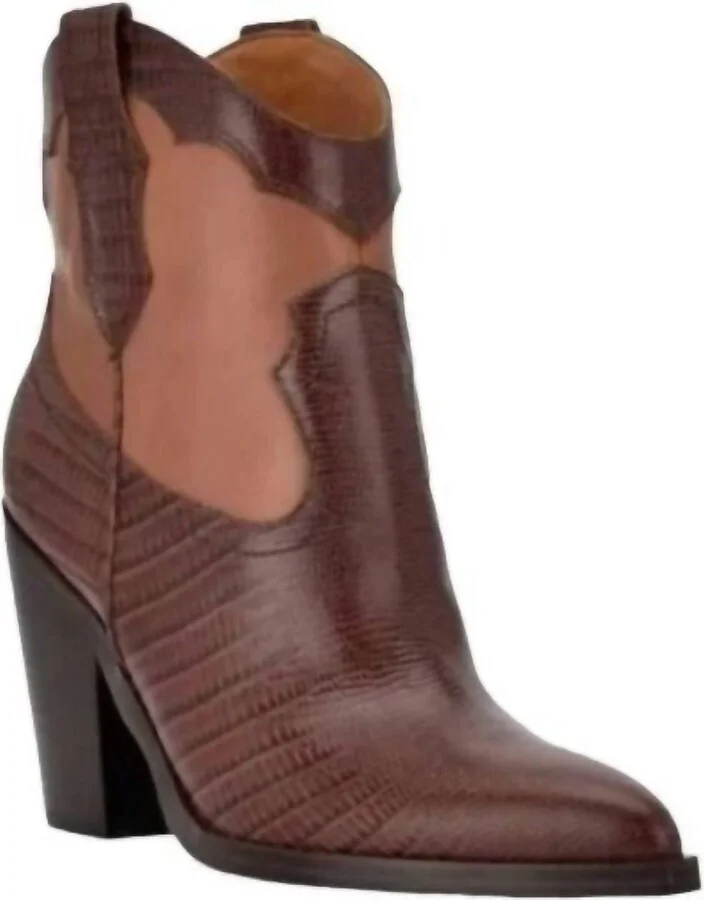 Women's Gona Leather Heeled Ankle Boot In Brown