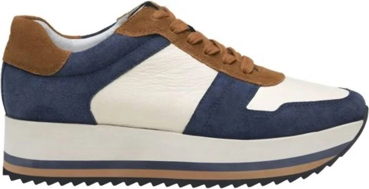 Women's Gracie Colorblock Lace-Up Platform Sneaker In Navy Suede/bone Calfskin