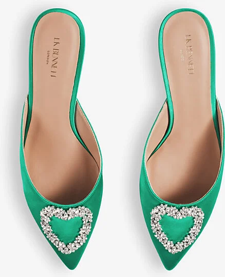 Womens Gre-Green Estella Crystal Heart-Brooch Satin Mules Eur 37 / 4 Uk Women - Image 2