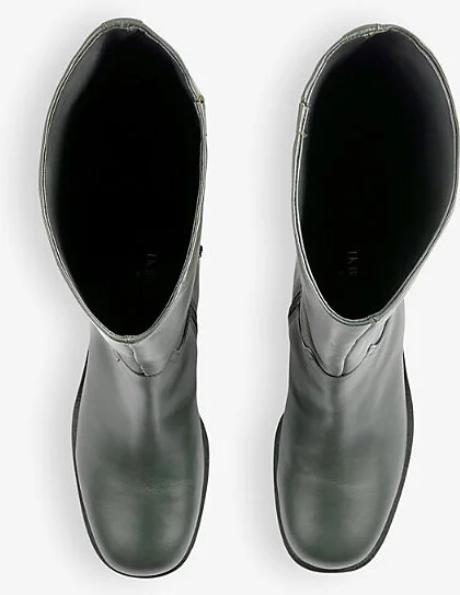 Womens Gre-Khaki Claude Round-Toe Leather Heeled Knee-High Boots Eur 40 / 7 Uk Women - Image 2