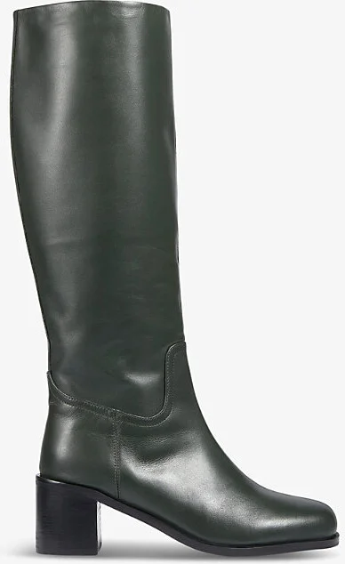 Womens Gre-Khaki Claude Round-Toe Leather Heeled Knee-High Boots Eur 40 / 7 Uk Women