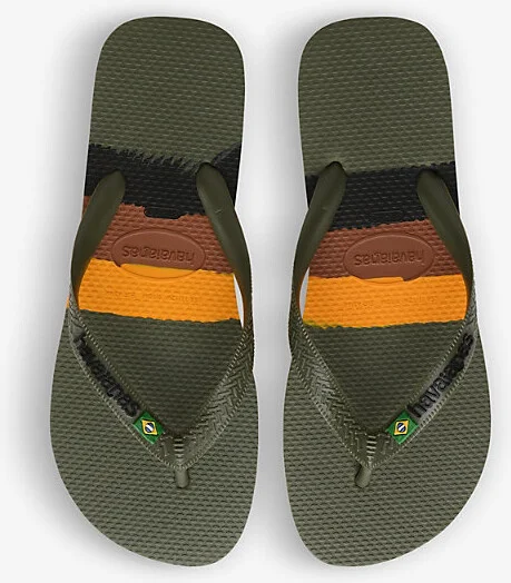Womens Green Basil-Flag Rubber Flip-Flops 3/4 - Image 2