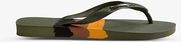 Womens Green Basil-Flag Rubber Flip-Flops 3/4