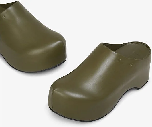 Womens Green Chunky Leather Clogs Eur 38/5 Uk Women - Image 2