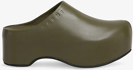 Womens Green Chunky Leather Clogs Eur 38/5 Uk Women
