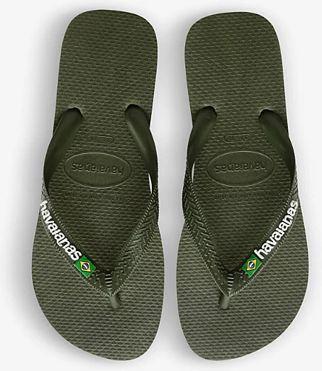 Womens Green/Green Brasil-Logo Rubber Flip Flops 5 - Image 2