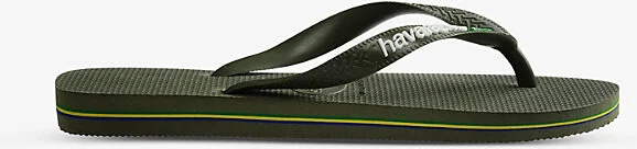 Womens Green/Green Brasil-Logo Rubber Flip Flops 5