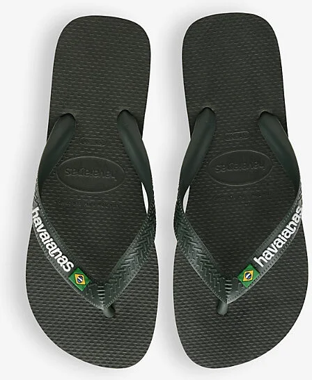Womens Green Olive Brasil Logo-Embossed Rubber Flip-Flops 5 - Image 2