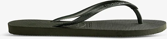 Womens Green Olive Top Embossed Logo Rubber Flip-Flops 1/2