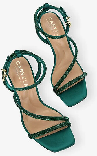 Womens Green Paparazzi Crystal-Embellished Faux-Leather Heels Eur 42/ 9 Uk Women - Image 2