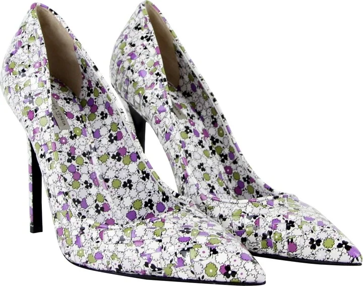 Women's Green / Purple Floral Woven Leather Heels (38.5 EU / US 8.5) - Image 4