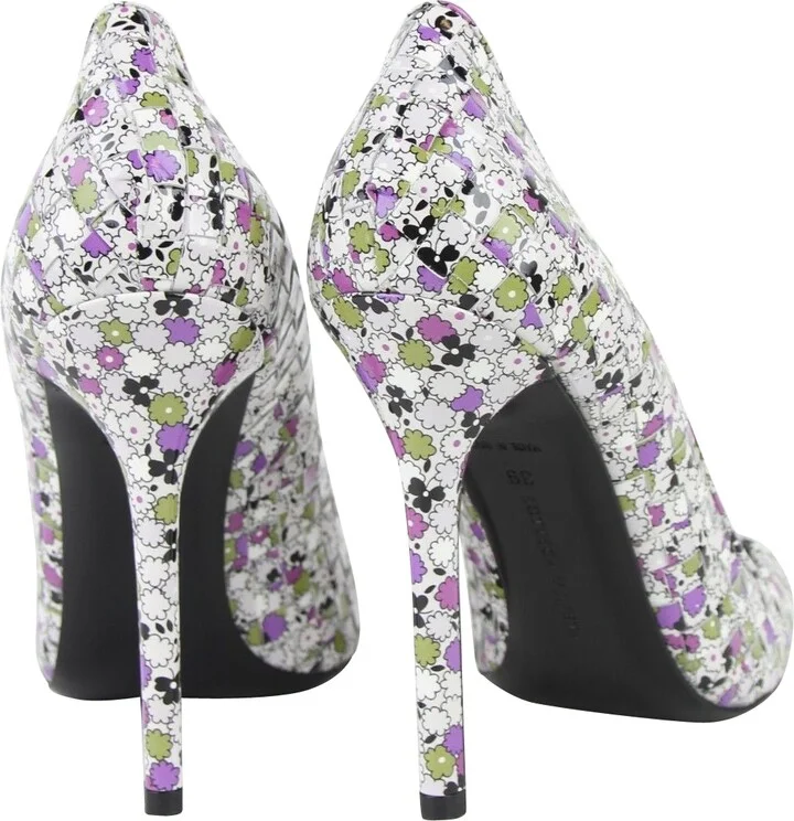 Women's Green / Purple Floral Woven Leather Heels (38.5 EU / US 8.5) - Image 5