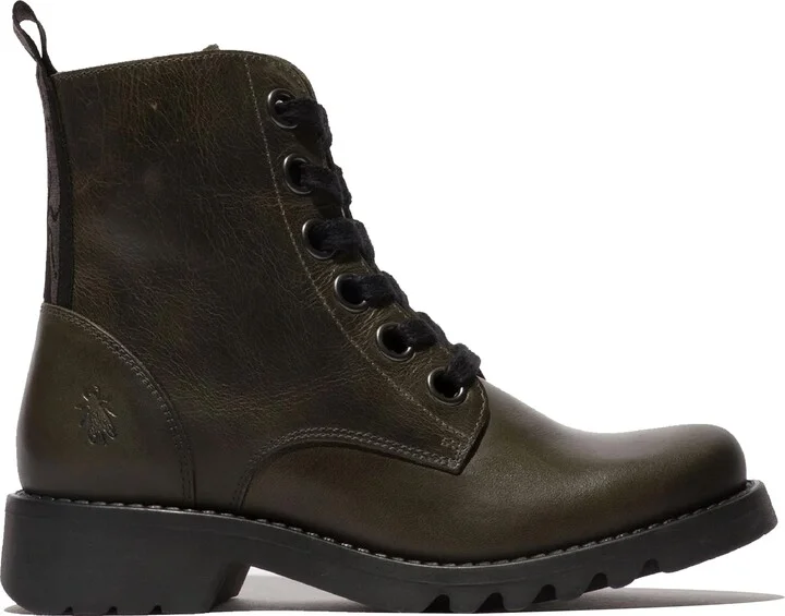 Womens Green RAGI539 Casual Rug Leather Lace-up Ankle Boots