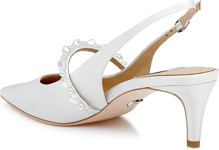 Women's Gretel 55MM Imitation Pearl Crepe Slingback Pumps - White Crepe - Size 5.5 - Image 3