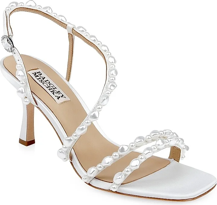 Women's Gretta 55MM Imitation Pearl-Embellished Satin Sandals - White Satin - Size 5 - Image 2