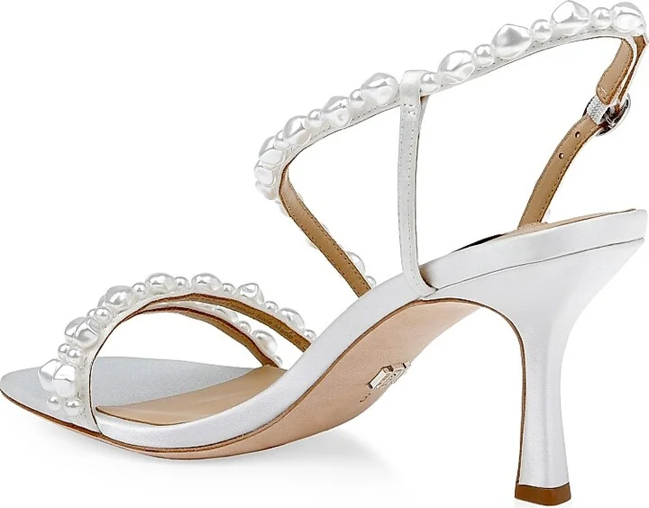 Women's Gretta 55MM Imitation Pearl-Embellished Satin Sandals - White Satin - Size 5 - Image 3