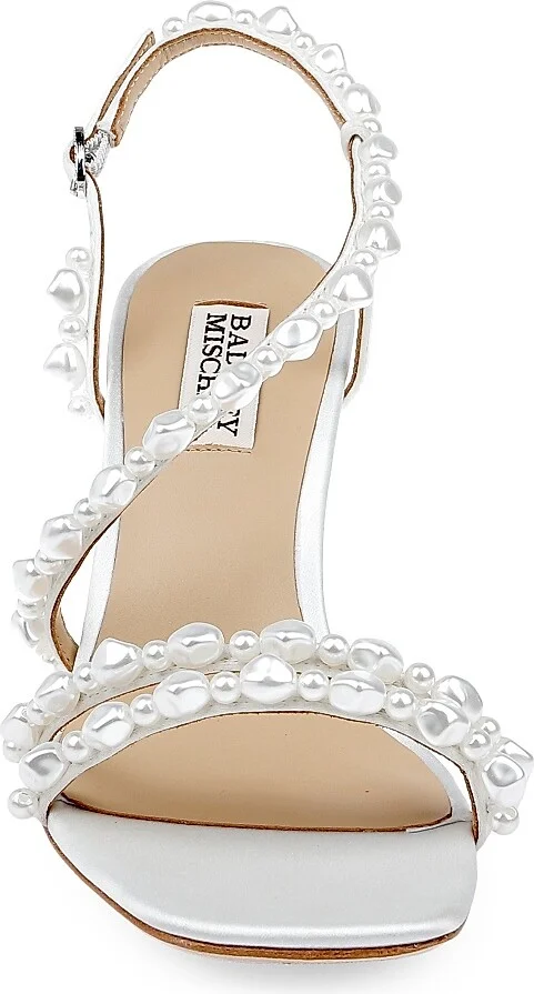 Women's Gretta 55MM Imitation Pearl-Embellished Satin Sandals - White Satin - Size 5 - Image 4
