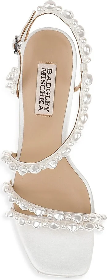 Women's Gretta 55MM Imitation Pearl-Embellished Satin Sandals - White Satin - Size 5 - Image 5