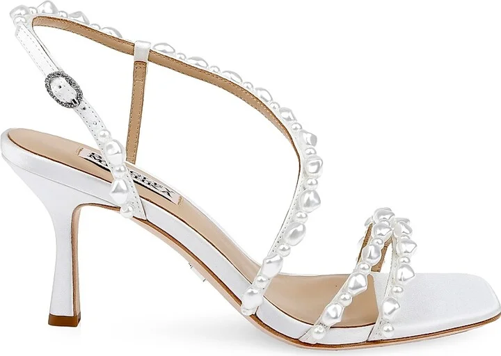 Women's Gretta 55MM Imitation Pearl-Embellished Satin Sandals - White Satin - Size 5