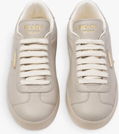 Womens Grey Brand-Patch Leather Low-Top Trainers Eur 36 / 3 Uk Women - Image 2
