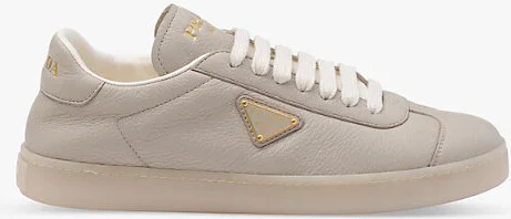 Womens Grey Brand-Patch Leather Low-Top Trainers Eur 36 / 3 Uk Women
