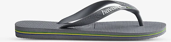 Womens Grey Brazil Logo-Embossed Rubber Flip Flops 1/2