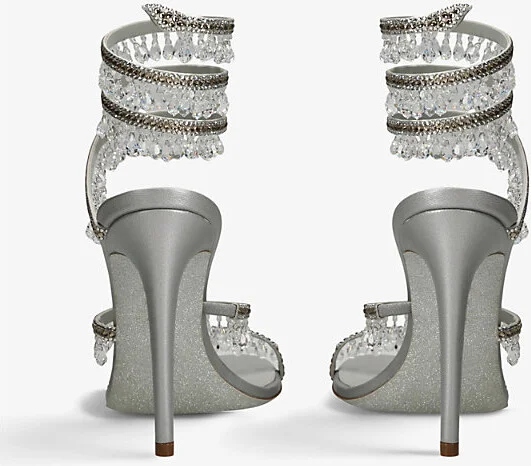 Womens Grey Chandelier Bead-Embellished Leather Heeled Sandals Eur 39.5 / 6.5 Uk Women - Image 2