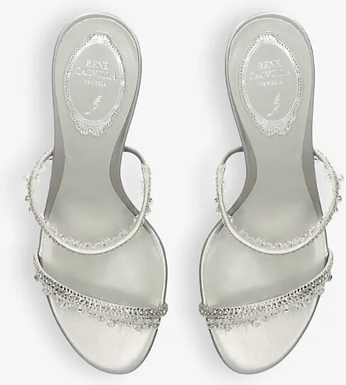 Womens Grey Chandelier Jewel-Embellished Leather Heeled Sandals Eur 41.5 / 8.5 Uk Women - Image 2