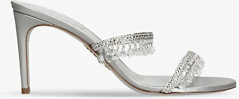 Womens Grey Chandelier Jewel-Embellished Leather Heeled Sandals Eur 41.5 / 8.5 Uk Women